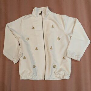 White vintage nautical windbreaker jacket - gold sailing embroidery - size small